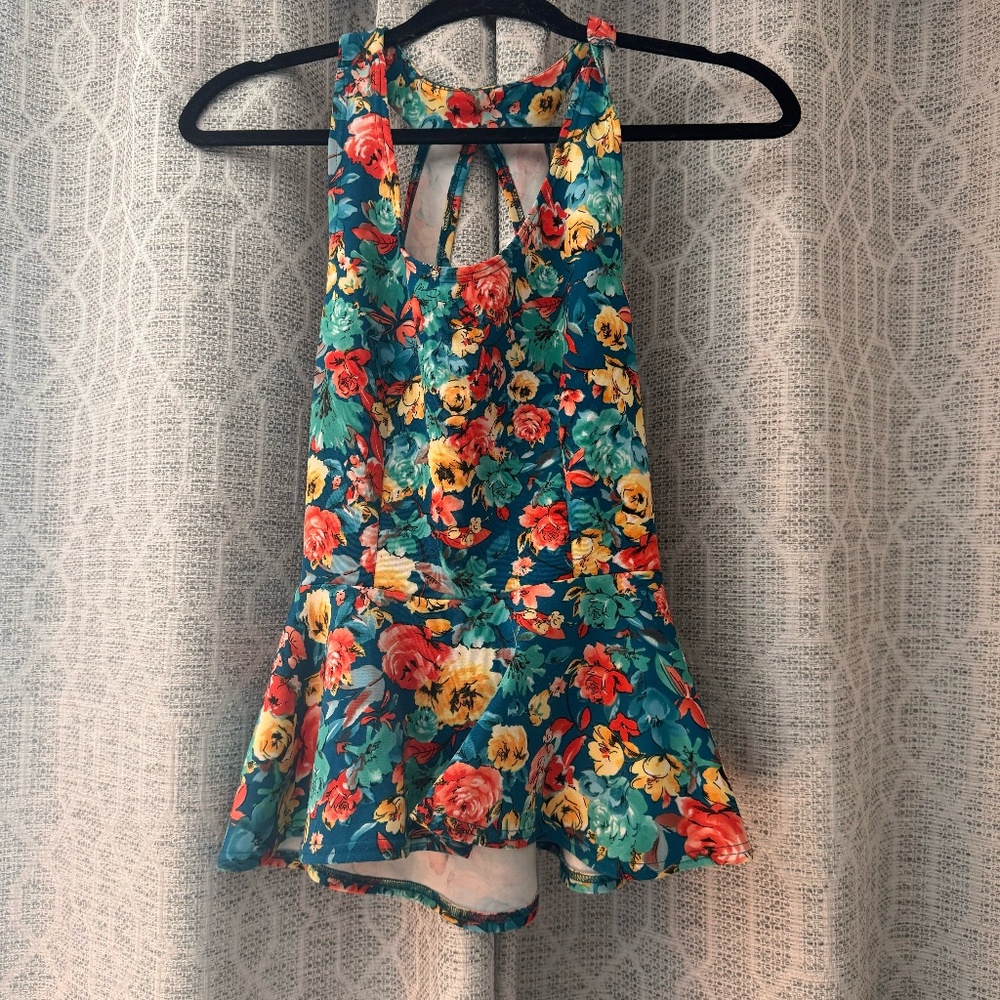 Audrey | Backless Floral Peplum  Blouse | Multi-color | Size : M